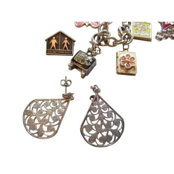 33P Vintage Mod Gold & Silver Tone Jewelry Lot*Bangles*Hair*Charm Bracelets*A205 - Picture 9 of 11